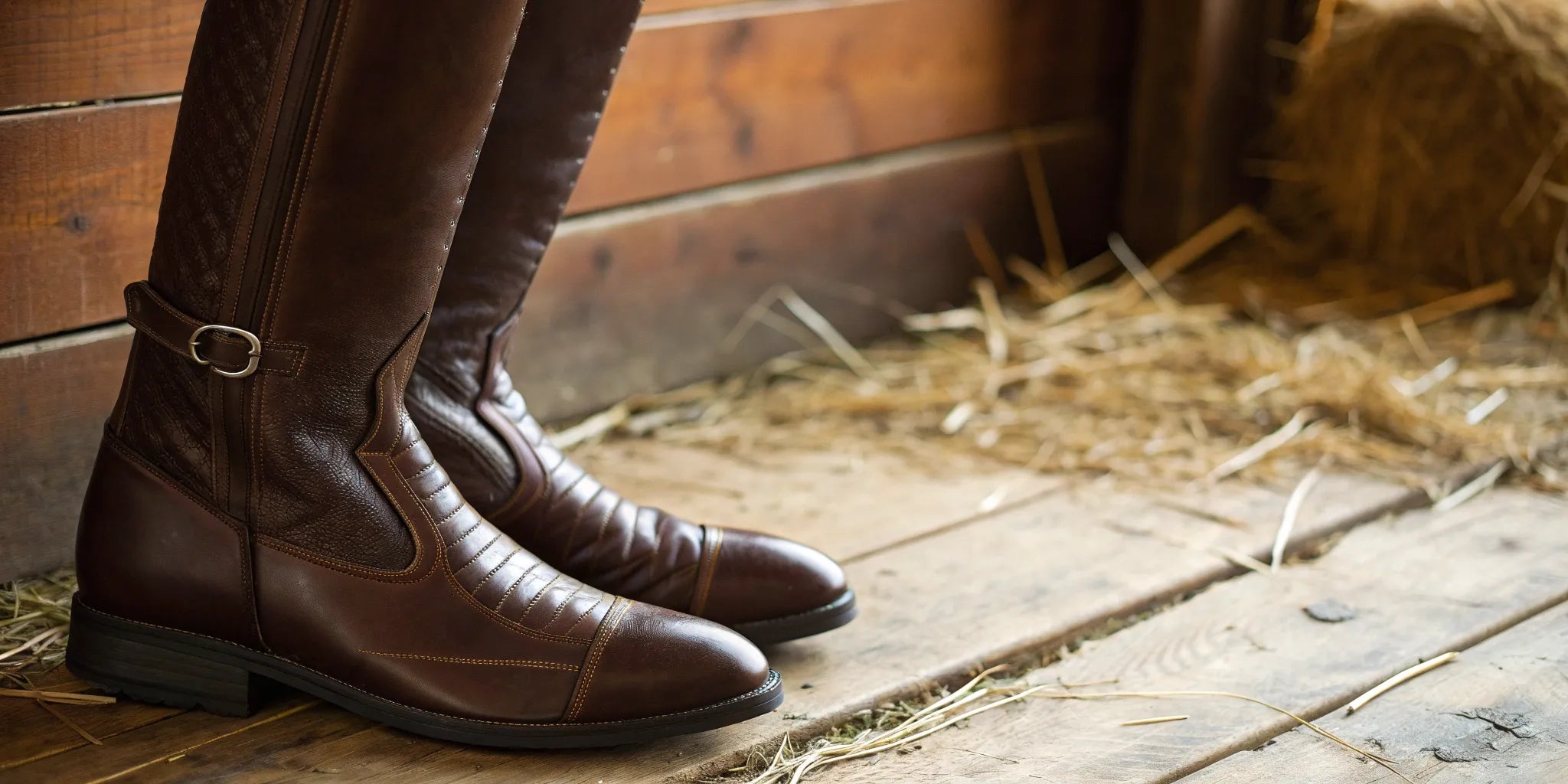 Tall dark brown leather riding boots with classic equestrian style and quality construction.