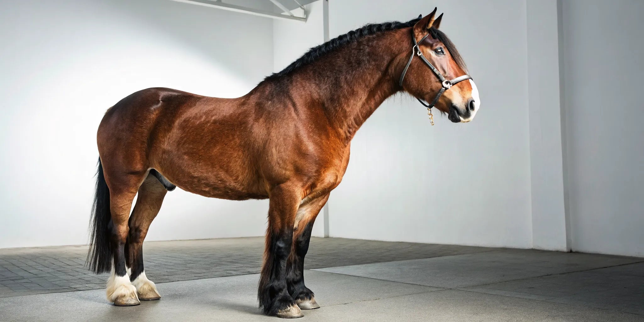 A draft horse wearing a well-fitted leather horse collar for heavy work.