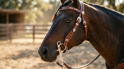 Western performance bridle and shank bit on a horse
