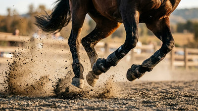 Horse legs in sport medicine boots at speed