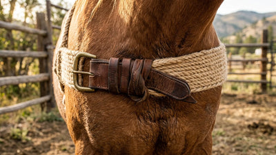 Mohair cinch fastened on a horse