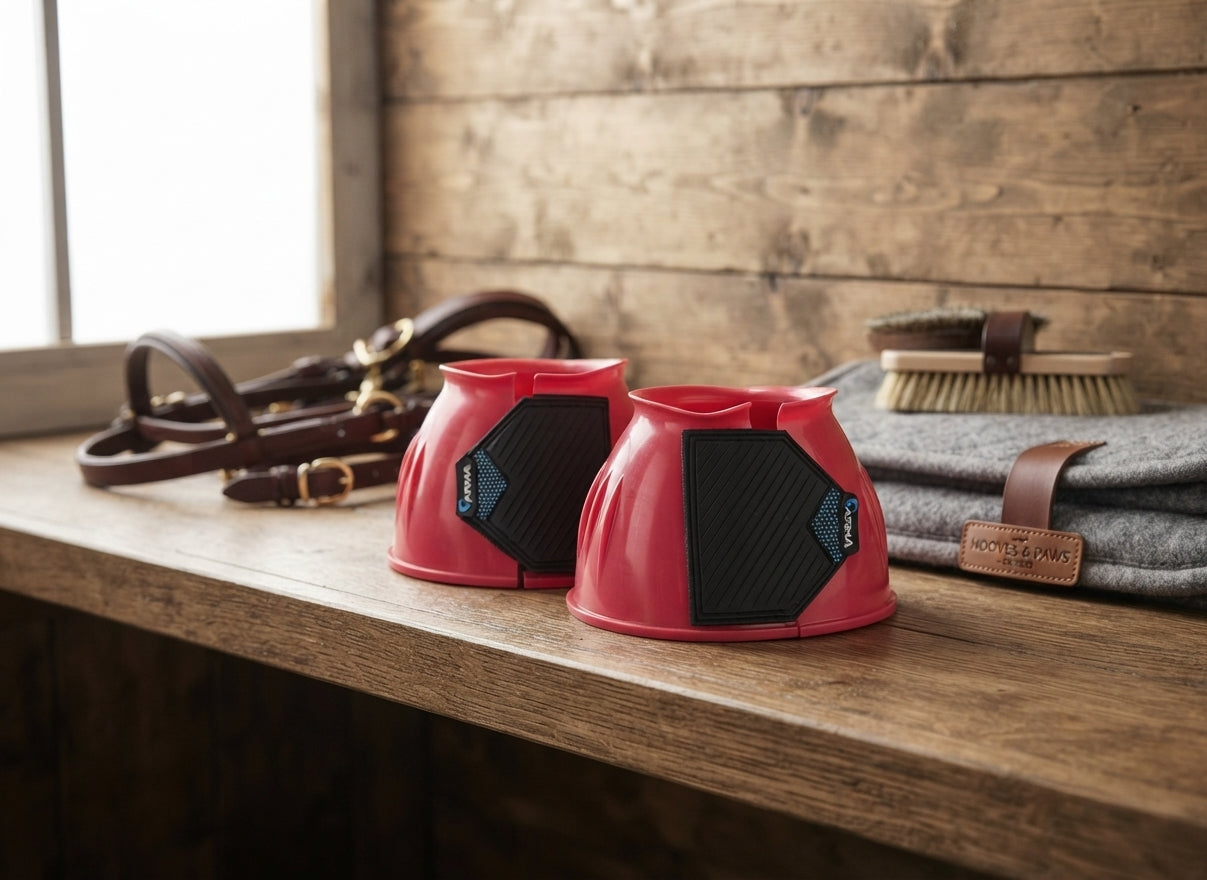 Lifestyle photo of Shires ARMA PVC Over Reach Bell Boot Pink Cob