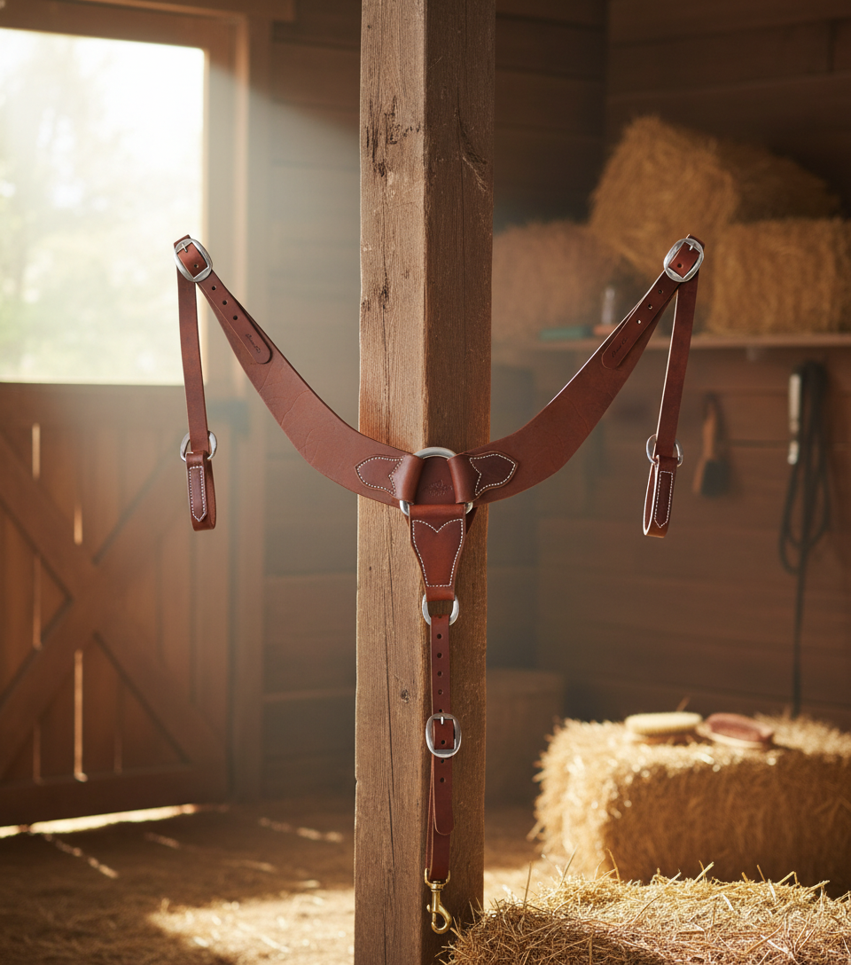Professional's Choice Oiled Rough Out Leather Pulling Breast Collar - Stainless Steel Hardware - 1-inch Tugs