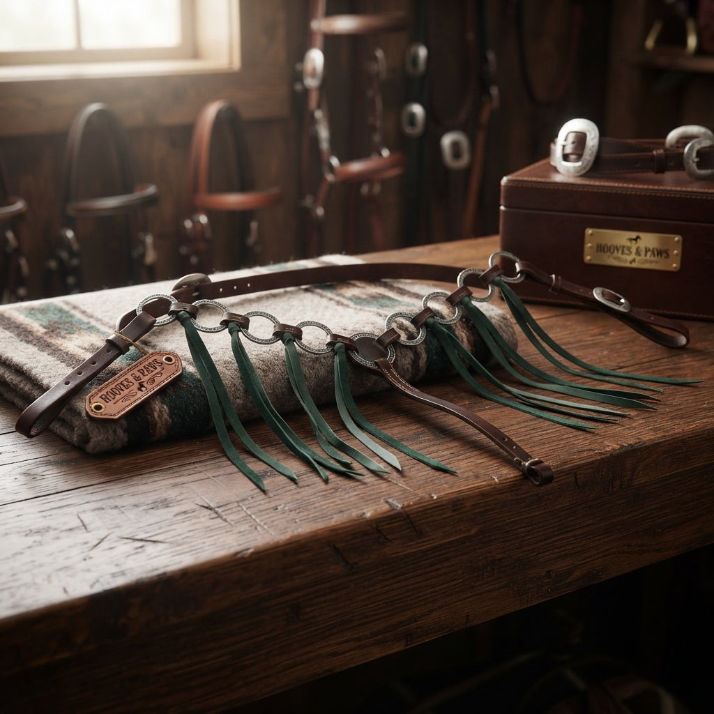 Lifestyle photo of Professional's Choice Ring Breast Collar with Emerald Tassels - Nine-Ring Design - Multiple Sizes