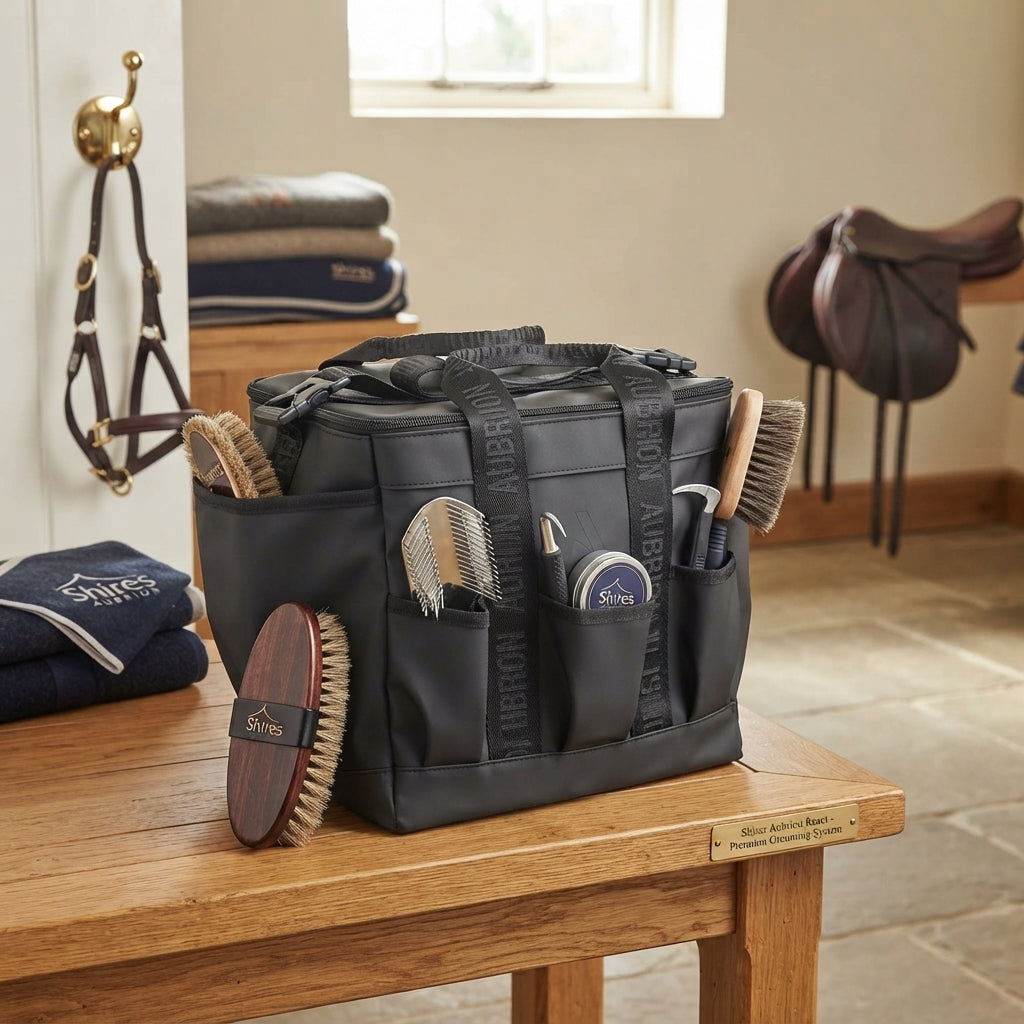 Lifestyle photo of Shires Aubrion React Large Grooming Kit Bag - Black Durable Equestrian Gear Organizer