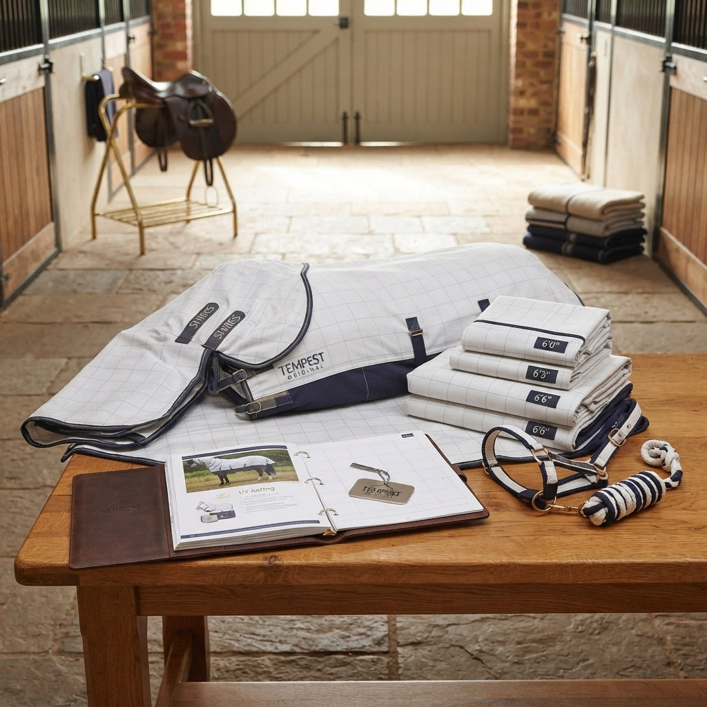 Lifestyle photo of Shires Tempest Original Summer Shield UV Protection Horse Sheet Set - White - Multiple Sizes