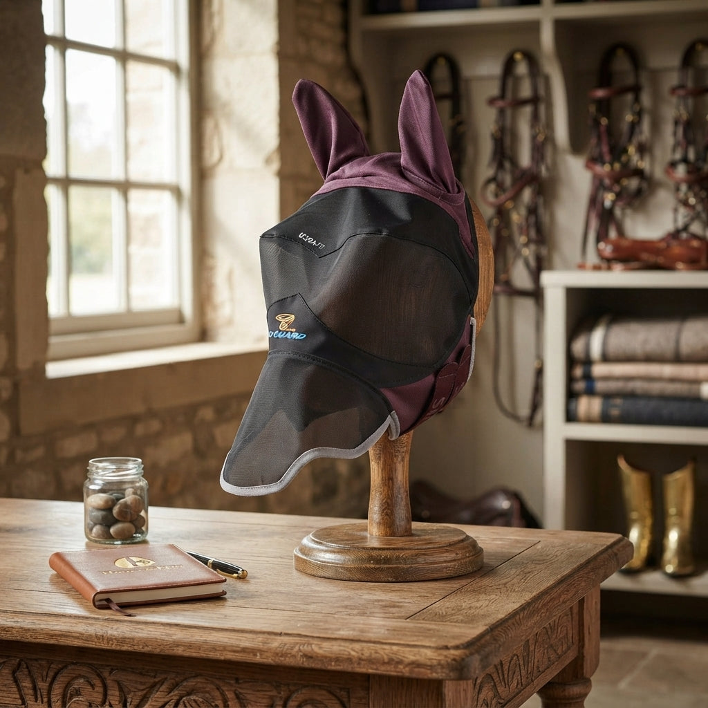 Lifestyle photo of Shires Flyguard Pro Deluxe Horse Fly Mask with Ears & Nose - UV Protection & Fine Mesh