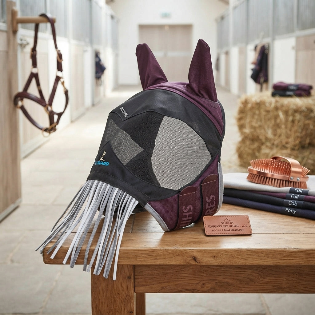 Lifestyle photo of Shires Flyguard Pro Deluxe Fly Mask with Ears & Nose Fringe - Multiple Sizes