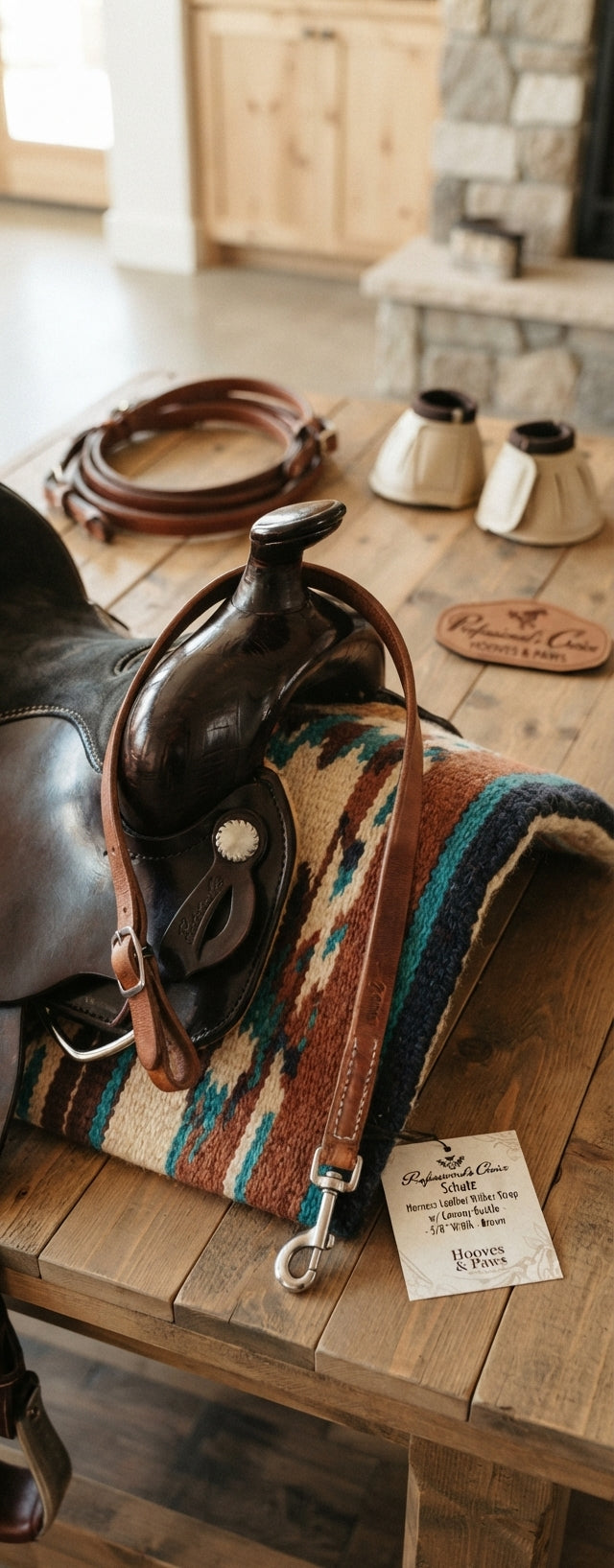 Lifestyle photo of Professional's Choice Schutz Harness Leather Wither Strap with Conway Buckle - 5/8" Width - Brown