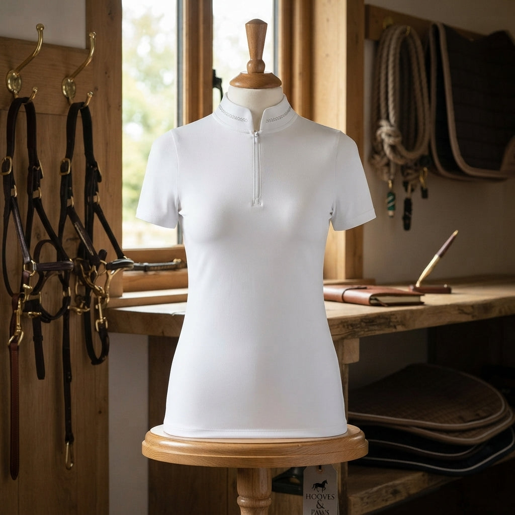 Lifestyle photo of Shires Aubrion Optima LX Equestrian Show Shirt - White - Multiple Sizes