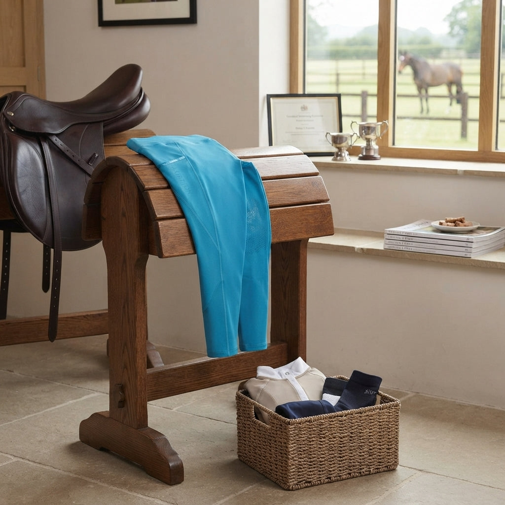 Lifestyle photo of Shires Aubrion React Rhythm Riding Tights - Performance Equestrian Leggings - Multiple Sizes