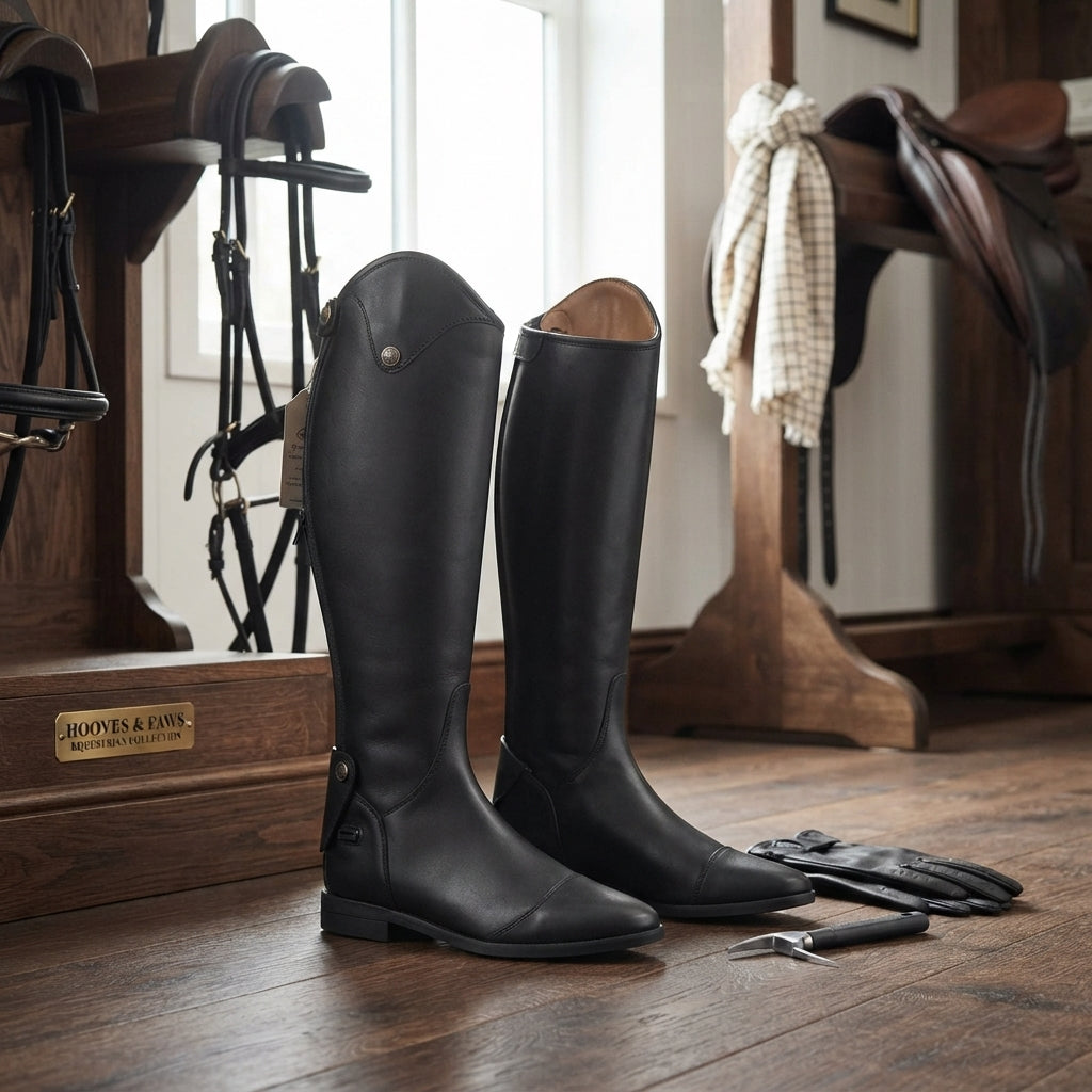 Lifestyle photo of Shires Moretta Lanciano Leather Tall Riding Boots - Standard Calf, Black - Multiple Sizes
