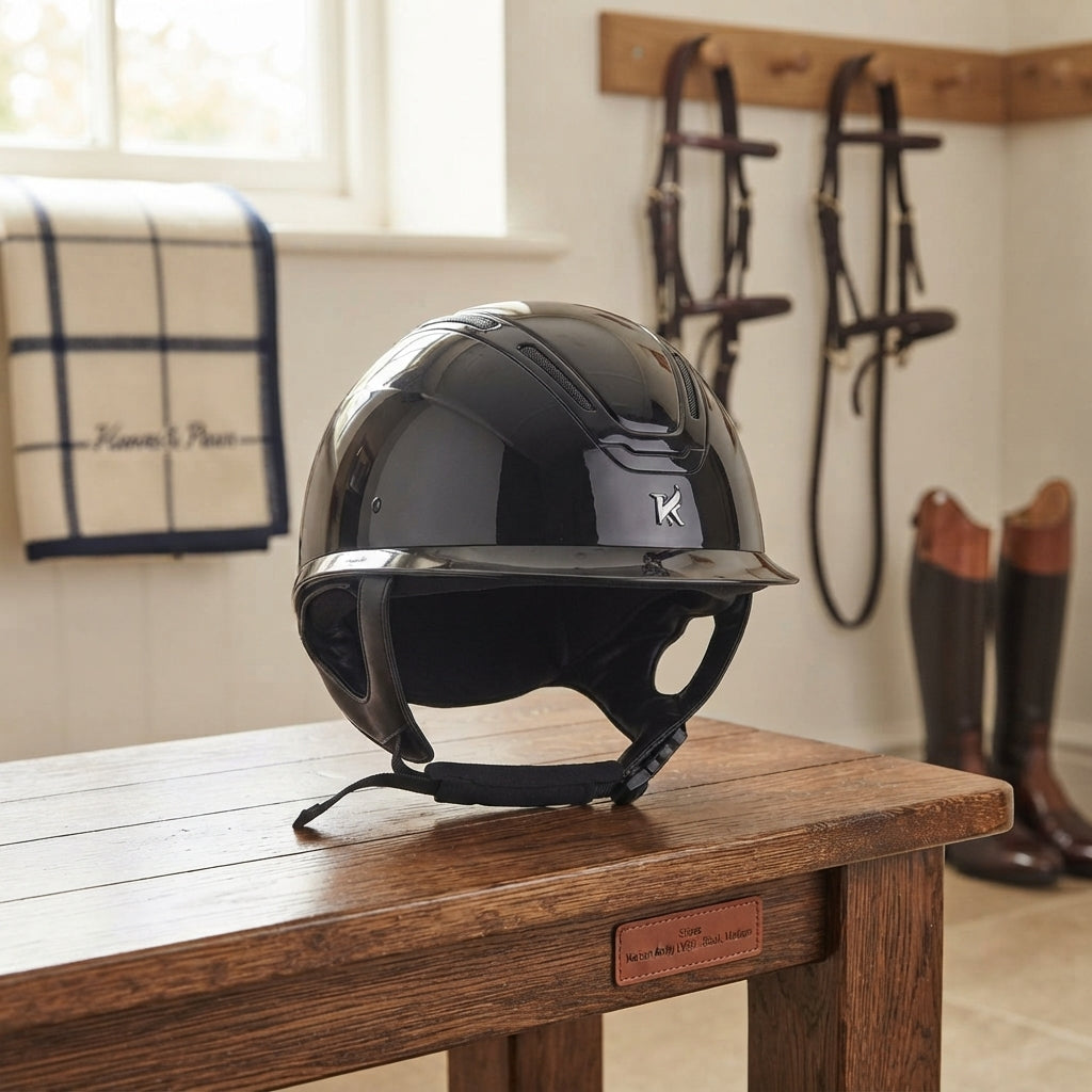 Lifestyle photo of Shires Karben Amity LVSH Wide Peak Equestrian Riding Helmet - Black, Multiple Sizes
