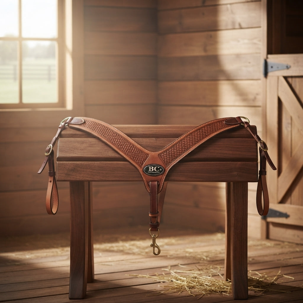 Lifestyle photo of Professional's Choice BC Contoured Rough-Out Breast Collar - Heavy-Duty Steer Tripper Style - Horse Size