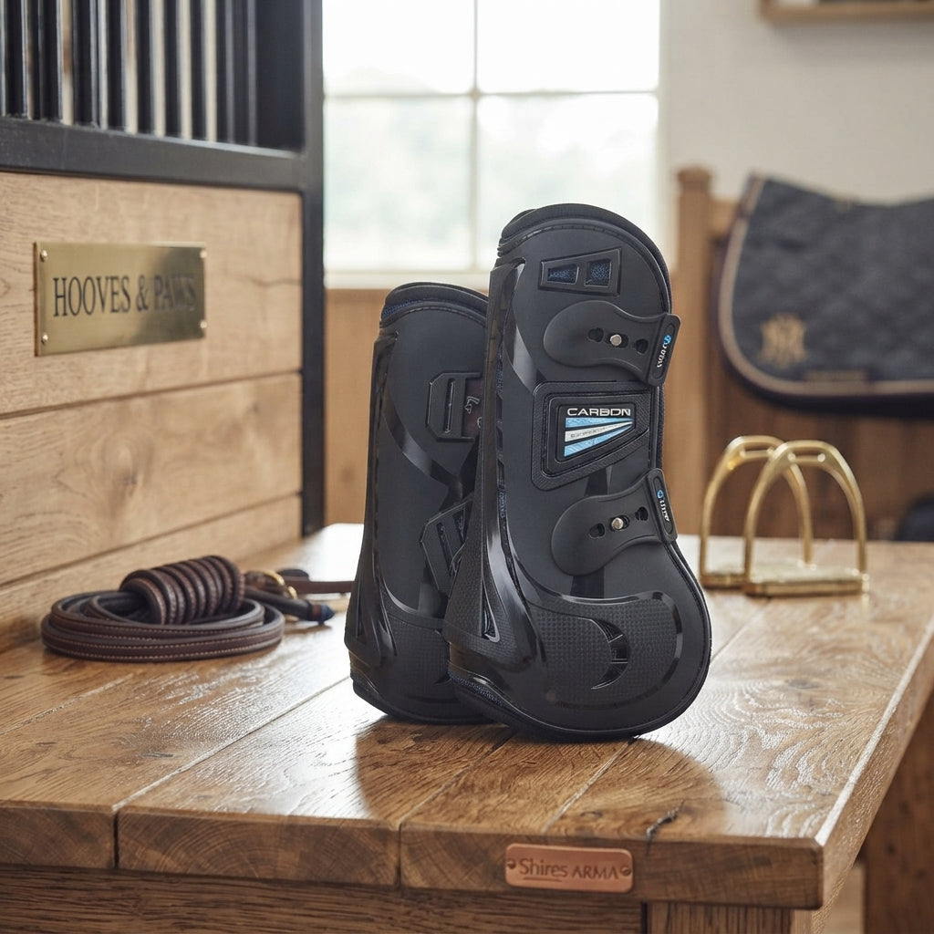 Lifestyle photo of Shires ARMA Carbon Tendon Boots - High Performance Shock Absorbing Horse Leg Protection