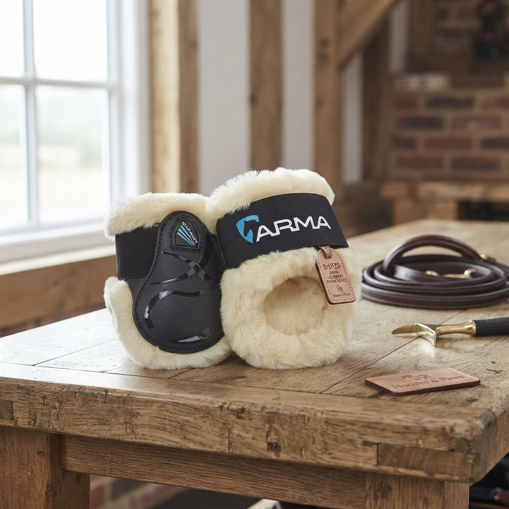 Lifestyle photo of Shires ARMA Carbon SupaFleece Fetlock Boots - Impact Protection & Comfort - Multiple Sizes