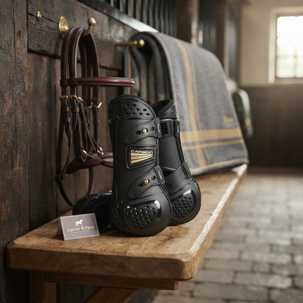 Lifestyle photo of Shires ARMA OXI-ZONE Tendon Boots - High Performance Breathable Horse Leg Protection