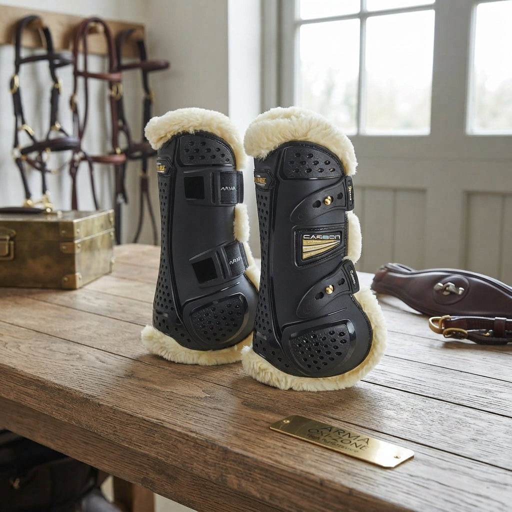Lifestyle photo of Shires ARMA OXI-ZONE SupaFleece Tendon Boots - High Performance Breathable Horse Leg Protection