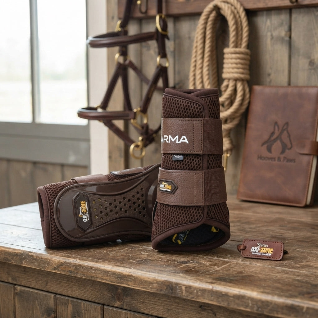 Lifestyle photo of Shires ARMA OXI-ZONE Brushing Boots - High Performance Breathable Protective Horse Boots