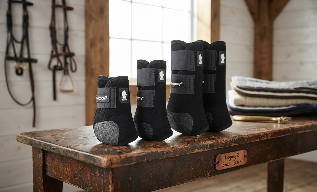Lifestyle photo of Classic Equine Legacy2 Horse Sports Boots 4-Pack (Front and Hind) - Small, Black