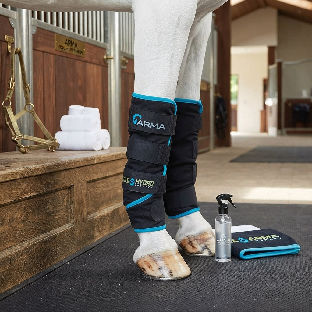 Lifestyle photo of Shires ARMA Cool Hydro Therapy Boots - Water-Activated Cooling Gel Leg Wraps for Front and Hind Legs