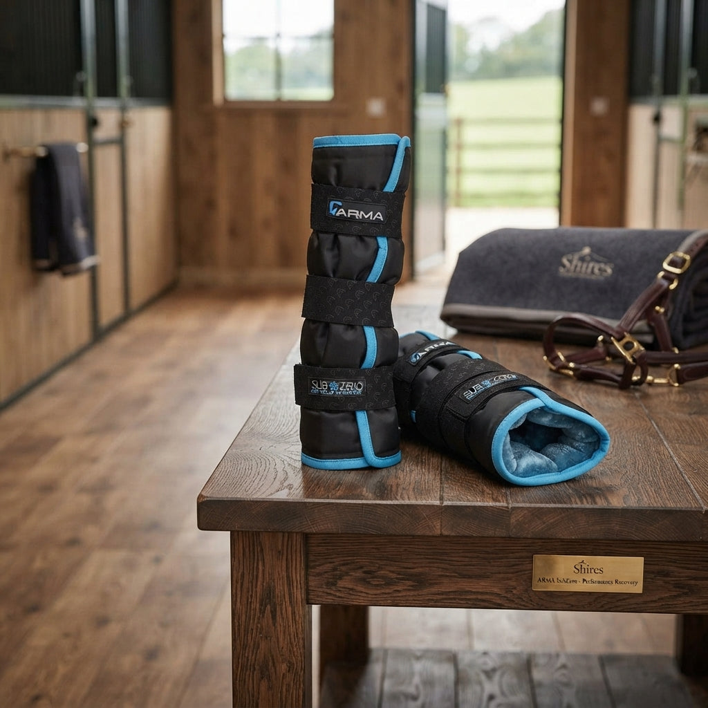 Lifestyle photo of Shires ARMA SubZero Ice Boots - Cold Therapy Cooling Leg Wraps for Horses