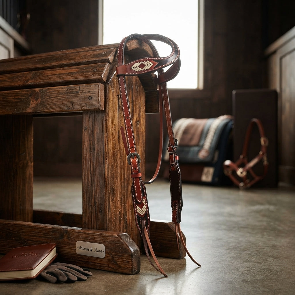 Lifestyle photo of Professional's Choice Arrow Single Ear Headstall with Rawhide Accents