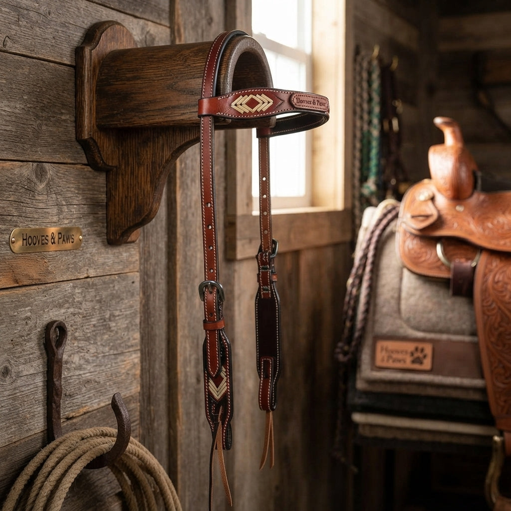 Lifestyle photo of Professional's Choice Arrow Single Ear Headstall with Rawhide Accents