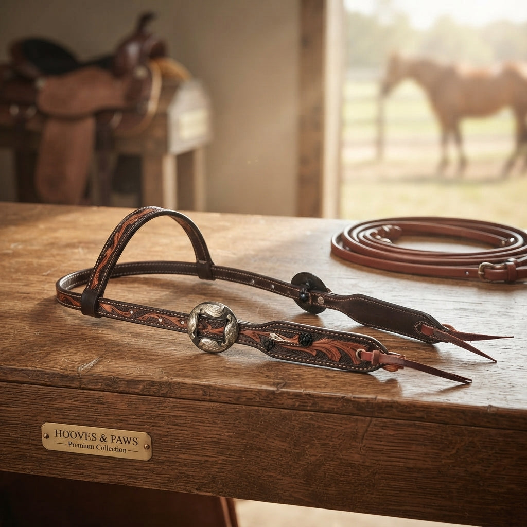 Lifestyle photo of Professional's Choice Floral One-Ear Headstall — Lace Tie Bit