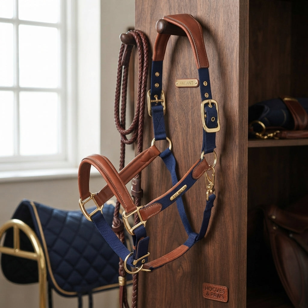 Lifestyle photo of Shires Velociti Lusso Padded Leather Breakaway Headcollar Halter - Full Size