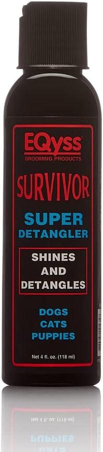 EQyss Survivor Pet Detangler - Smooths Out Knots, Tangles, & Mats - Great for Longhair Breeds, Tails, Feathers - Adds Shine, No Sticky Residue (4 oz)