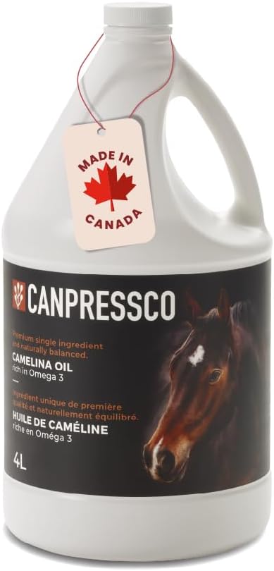 Camelina Oil 4 L Jug with Dispensing Pump | Oil for Equine, Canine and Feline Joint, Coat and Skin Health - Hooves and Paws