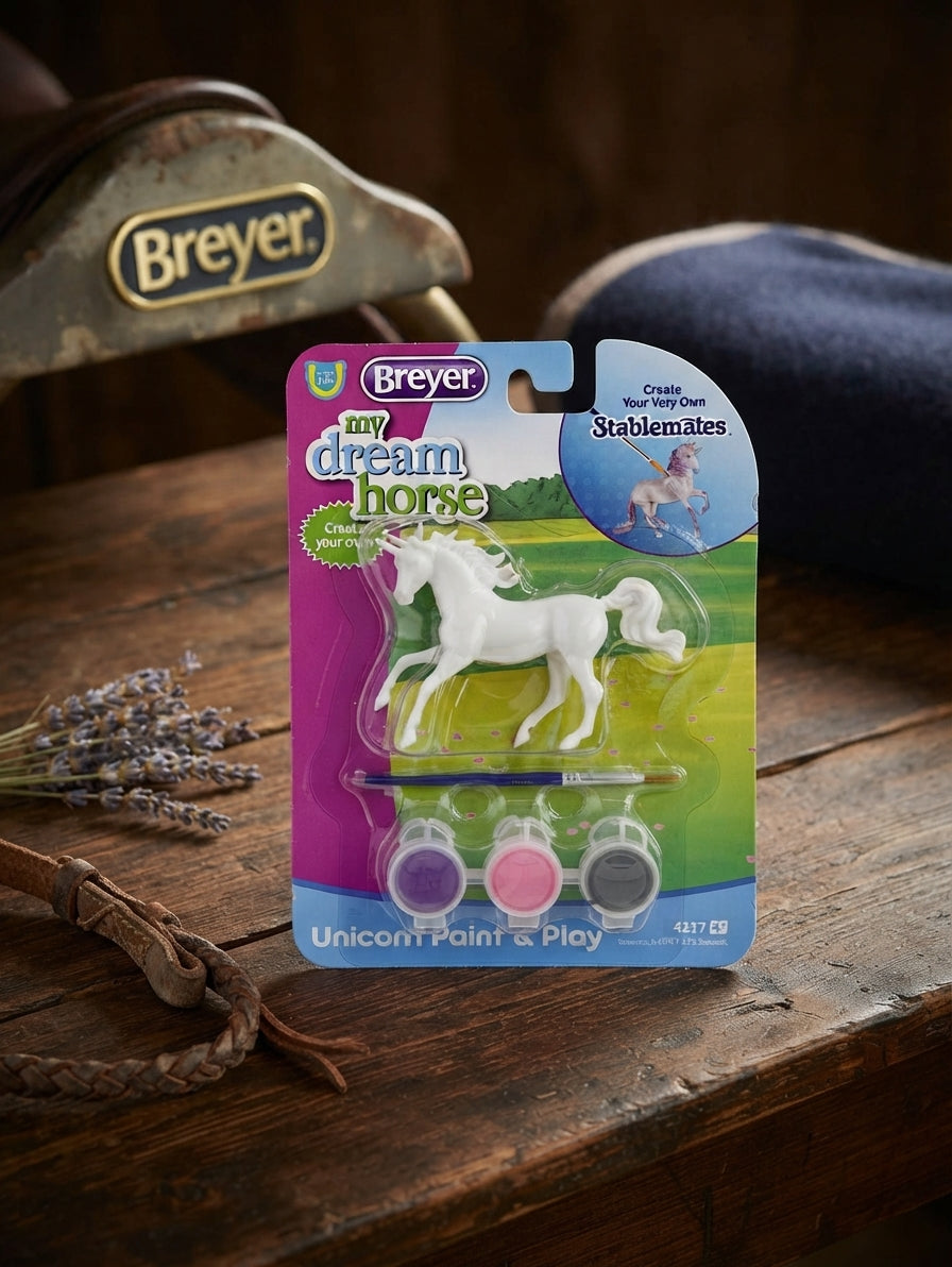 Lifestyle photo of Breyer Unicorn Play & Paint Model Horse - Magnolia #4217 - 1:32 Scale Stablemates Craft Kit