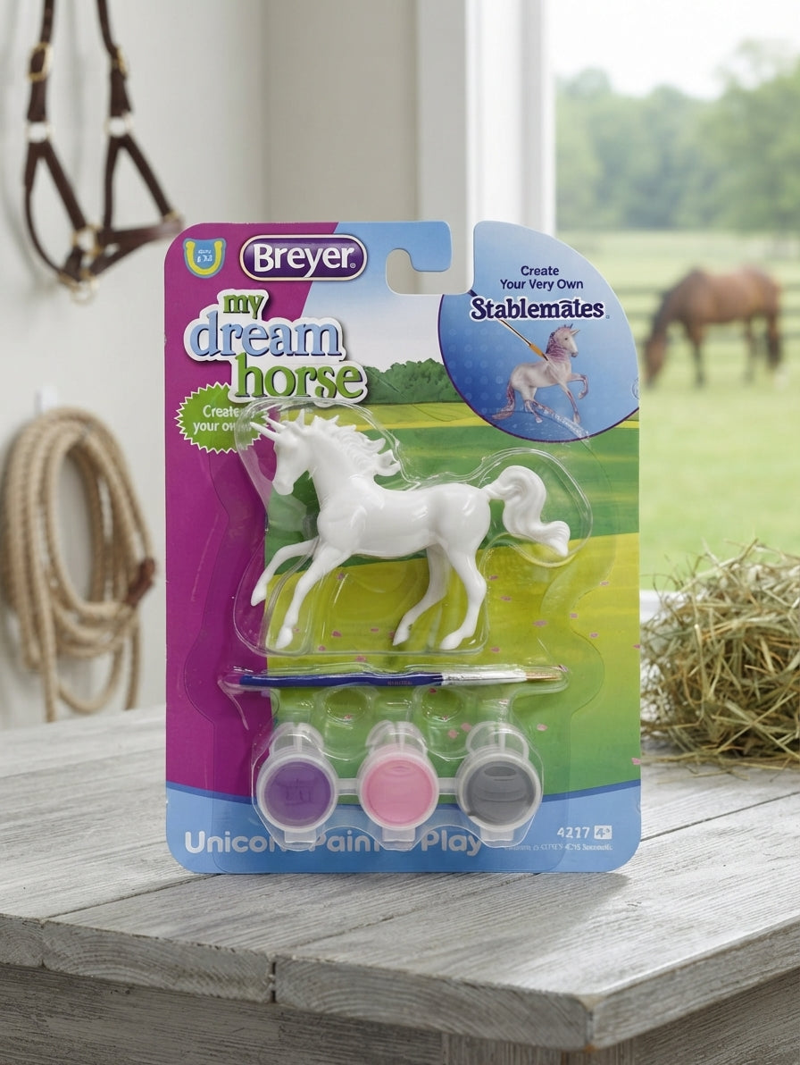 Lifestyle photo of Breyer Unicorn Play & Paint Model Horse - Magnolia #4217 - 1:32 Scale Stablemates Craft Kit