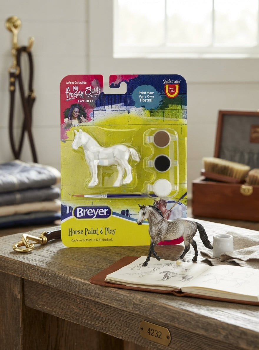 Lifestyle photo of Breyer Stablemates Horse Paint & Play DIY Activity Kit - Random Assorted Model #4232 with 3 Paints & Brush