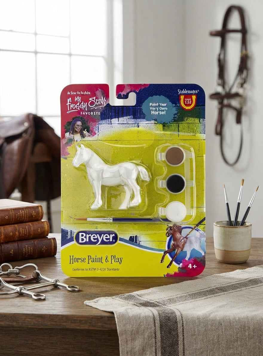 Lifestyle photo of Breyer Stablemates Horse Paint & Play DIY Activity Kit - Random Assorted Model #4232 with 3 Paints & Brush