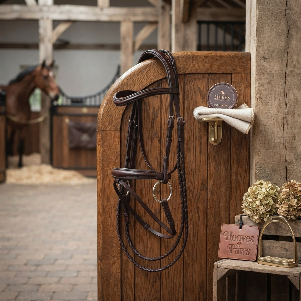Lifestyle photo of Shires Avignon Nashville Bridle - Premium Leather Equestrian Horse Bridle - Multiple Sizes