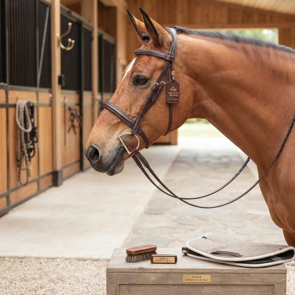 Lifestyle photo of Shires Avignon Ocala Bridle - Premium Leather Equestrian Horse Bridle for Competition and Training