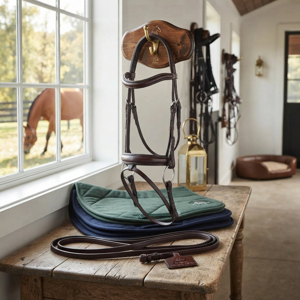 Lifestyle photo of Shires Avignon Middleburg Bridle - Premium Leather English Equestrian Bridle - Multiple Sizes