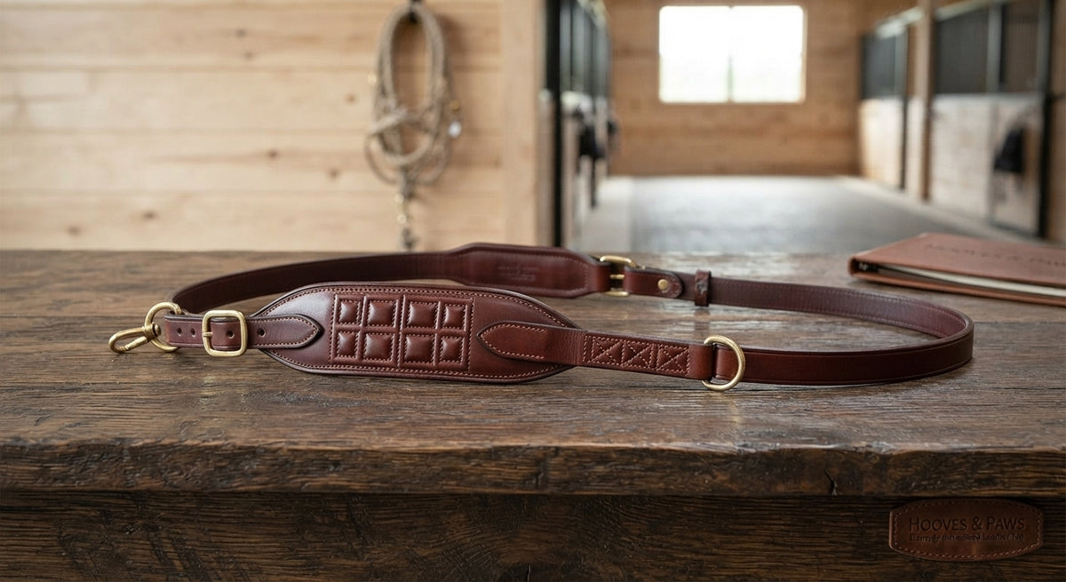Lifestyle photo of Shires Fancy Square Raised Standing Martingale - Oak Premium English Leather Horse Tack