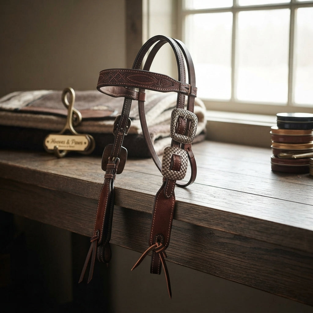 Lifestyle photo of Professional's Choice Gunslinger Roughout Leather Western Headstall - 5/8" Width