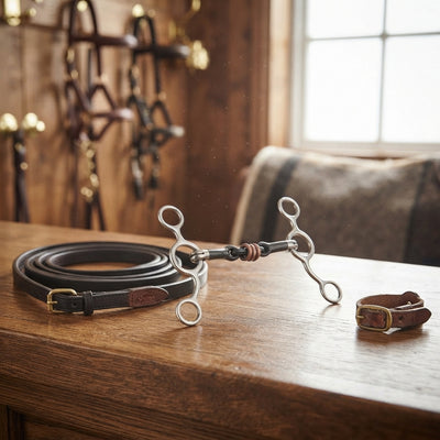 Lifestyle photo of Shires Sweet Iron Copper Tom Thumb Bit #507 - 14mm Mouthpiece, 140mm Cheek, Sweet Iron & Copper Ribs