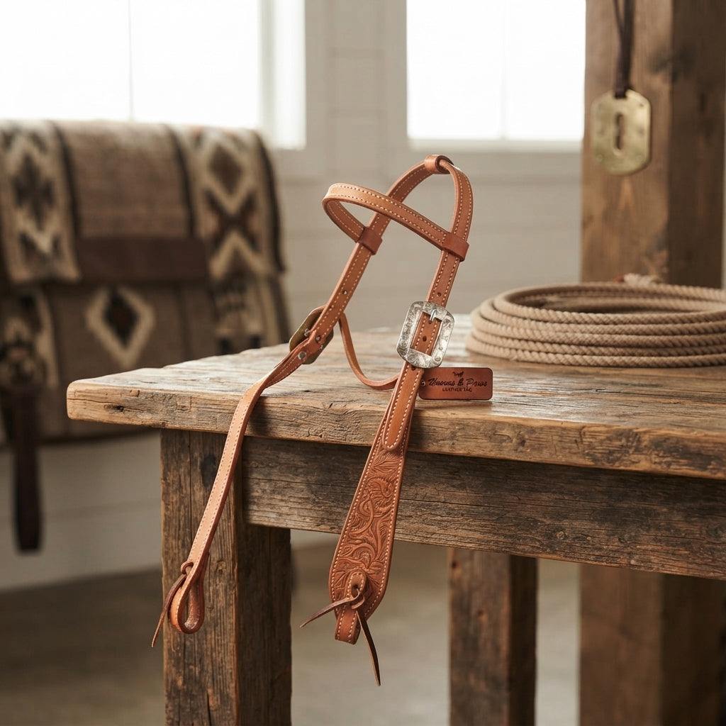 Lifestyle photo of Professional's Choice High Desert Floral Tooled 1-Ear Headstall