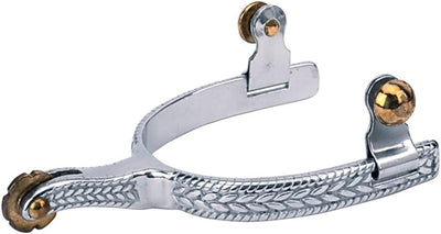 Weaver Leather Women's Roping Spurs with Engraved Band, 2" Shank - Rosebud Rowel