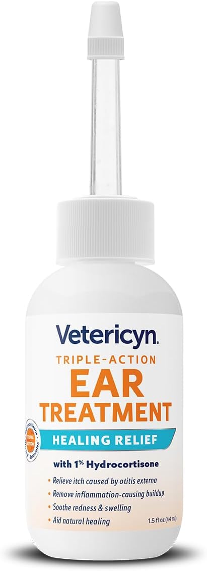 Vetericyn Triple-Action Dog Ear Treatment, Ear Drops with 1% Hydrocortisone 1.5oz