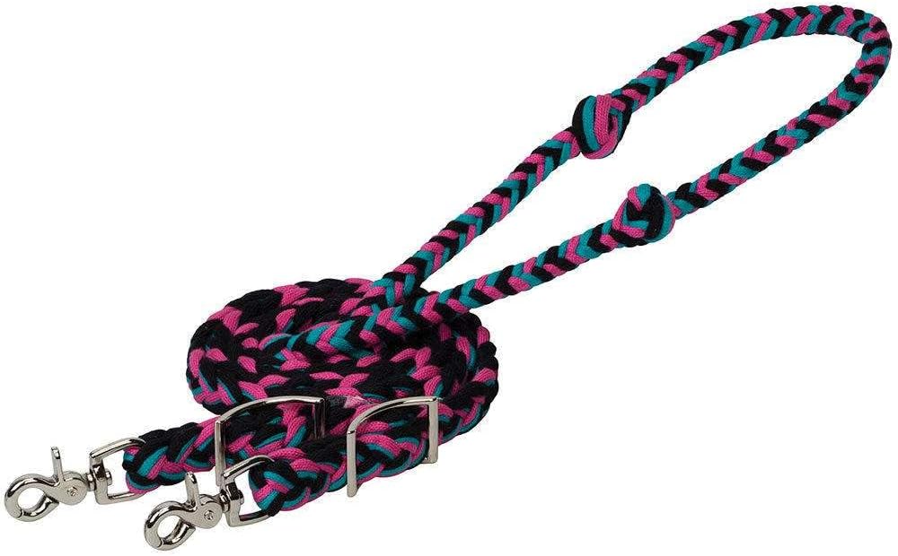 Bamboo 8ft Flat Barrel Reins Turq/Rasp/Green N/A - Hooves and Paws