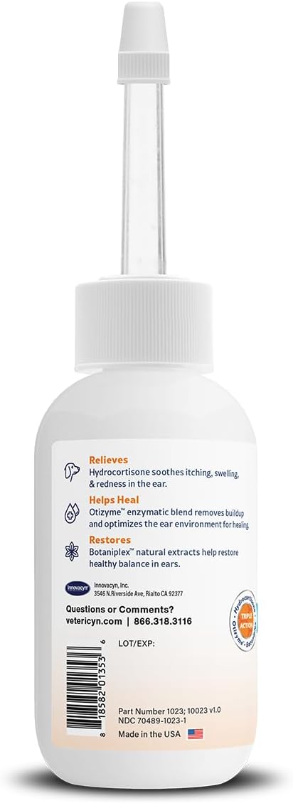 Vetericyn Triple-Action Dog Ear Treatment, Ear Drops with 1% Hydrocortisone 1.5oz