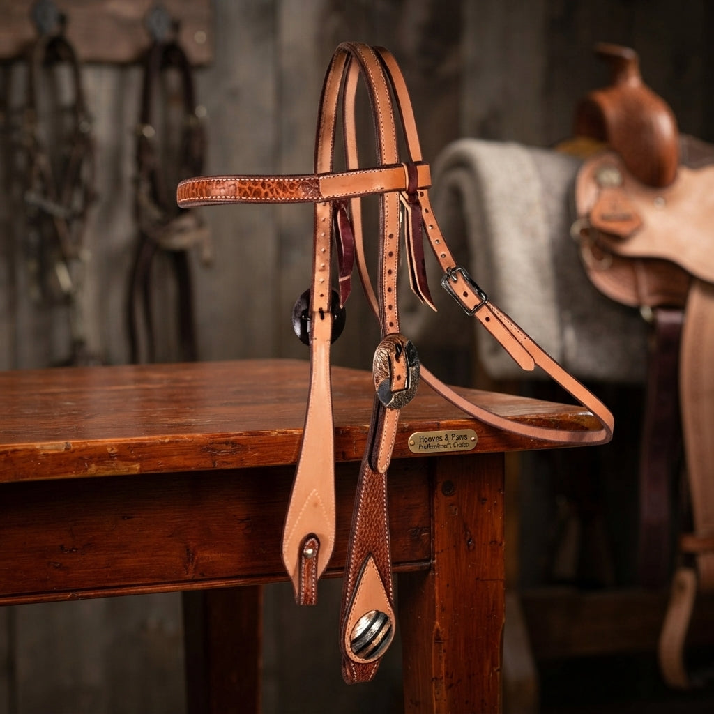 Lifestyle photo of Professional's Choice Bison Leather Swell Cheek Headstall