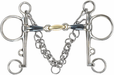 Shires Blue Sweet Iron Pelham with Brass Lozenge 5312 - Hooves and Paws