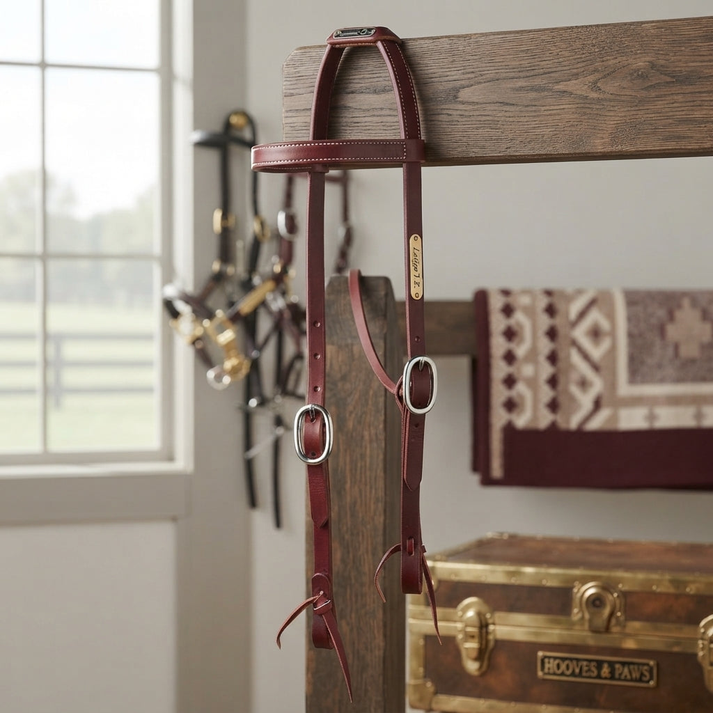 Lifestyle photo of Professional's Choice Burgundy Latigo Turned Ear Headstall